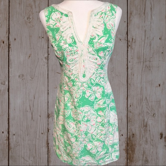 Lilly Pulitzer Short Janice Dress in Beach Bash Print, Green White & Pink Size 4 - Picture 4 of 15
